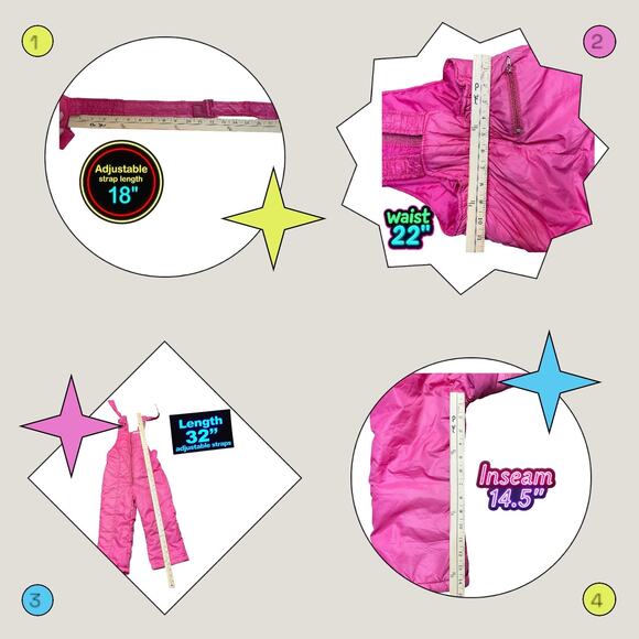 Vtg London Fog Girls Size 4 Pink Nylon Snow Bib Overalls W/Adjustable Straps - Picture 13 of 13